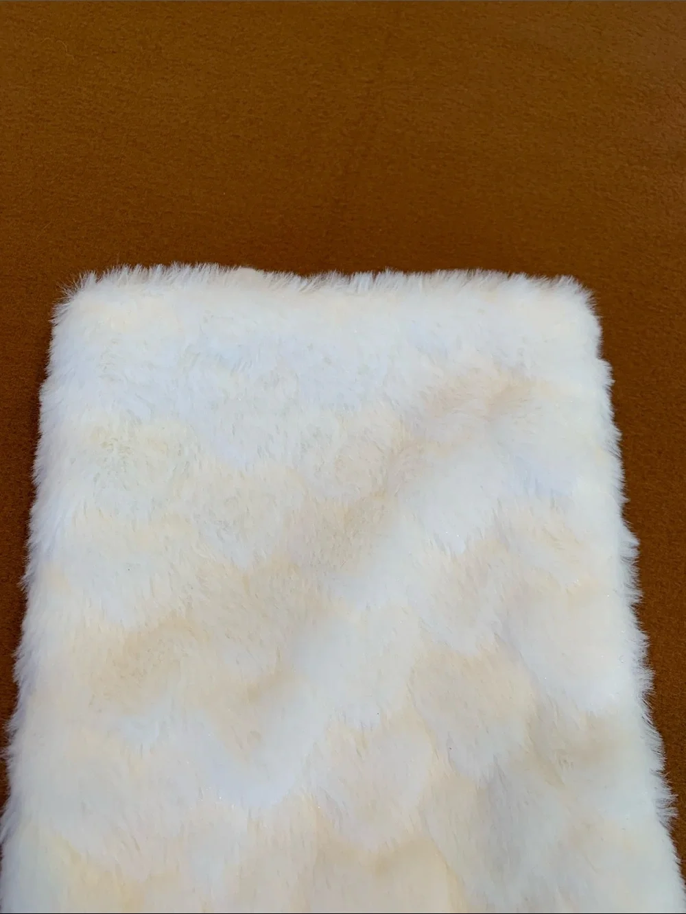 Plush Off White Faux Fur Christmas Stocking with Hearts Heart Pattern